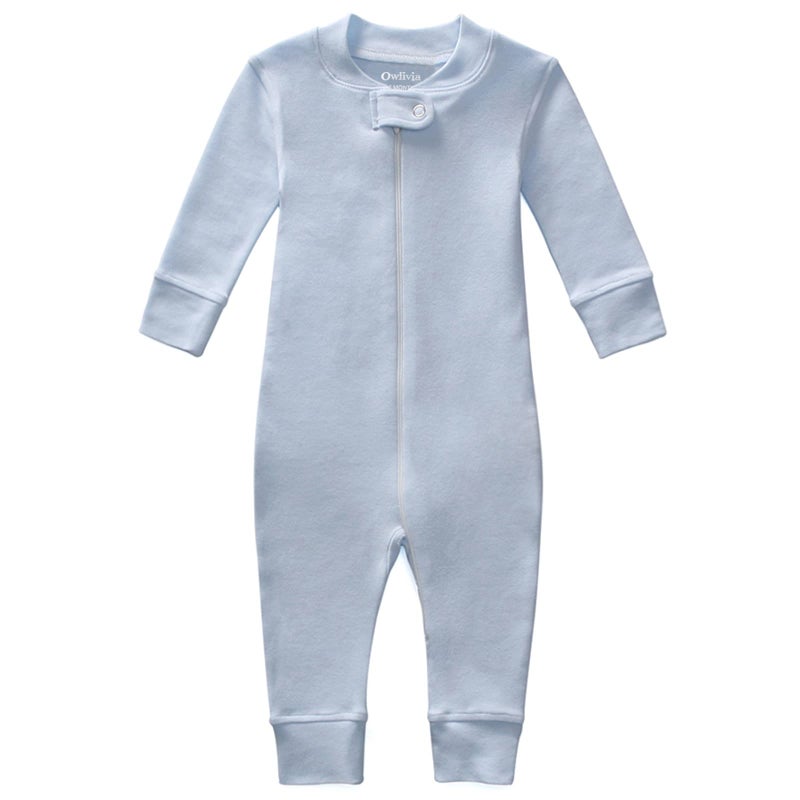 Owlivia Organic Cotton Baby Boy Girl Zip up Sleep N Play, Footless, Long Sleeve(6-12 Months, Blue) - Image 1